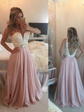 A-Line/Elegant Sweetheart Sleeveless Pearls Floor-Length Chiffon Prom Dresses
