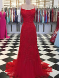 A-Line/Elegant Tulle Applique Spaghetti Straps Sleeveless Prom Dresses