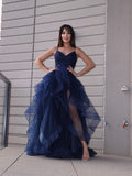 A-Line/Elegant Tulle Layers V-neck Sleeveless Floor-Length Prom Dresses