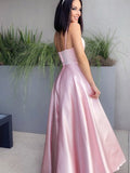 A-Line/Elegant V-neck Satin Ruched Sleeveless Floor-Length Prom Dresses