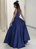 A-Line/Elegant V-neck Sleeveless Floor-Length Taffeta Prom Dresses