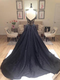 A-Line/Elegant V-neck Sleeveless Taffeta Prom Dresses