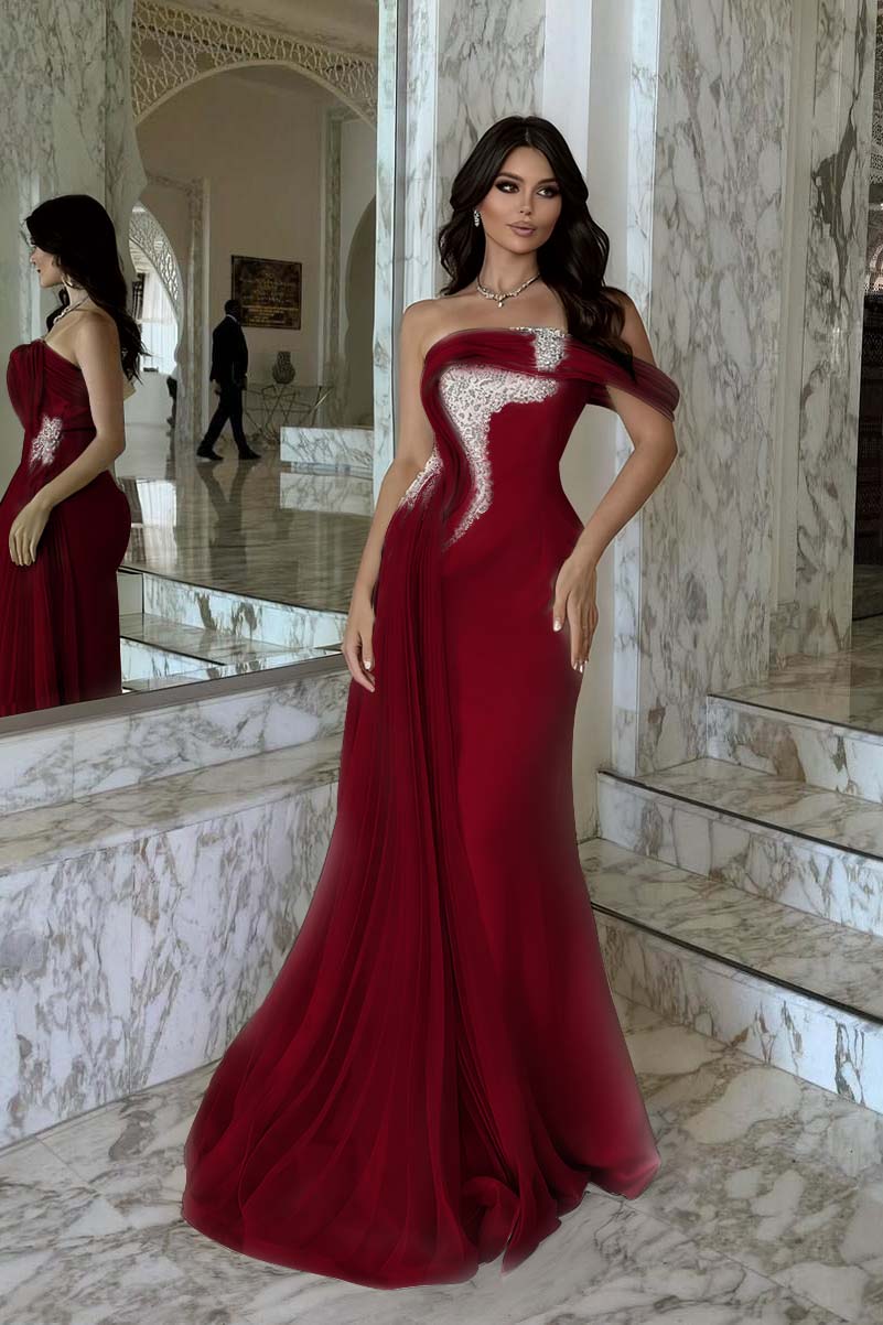 One Shoulder Sleeveless Long Mermaid Formal Dress With Beading