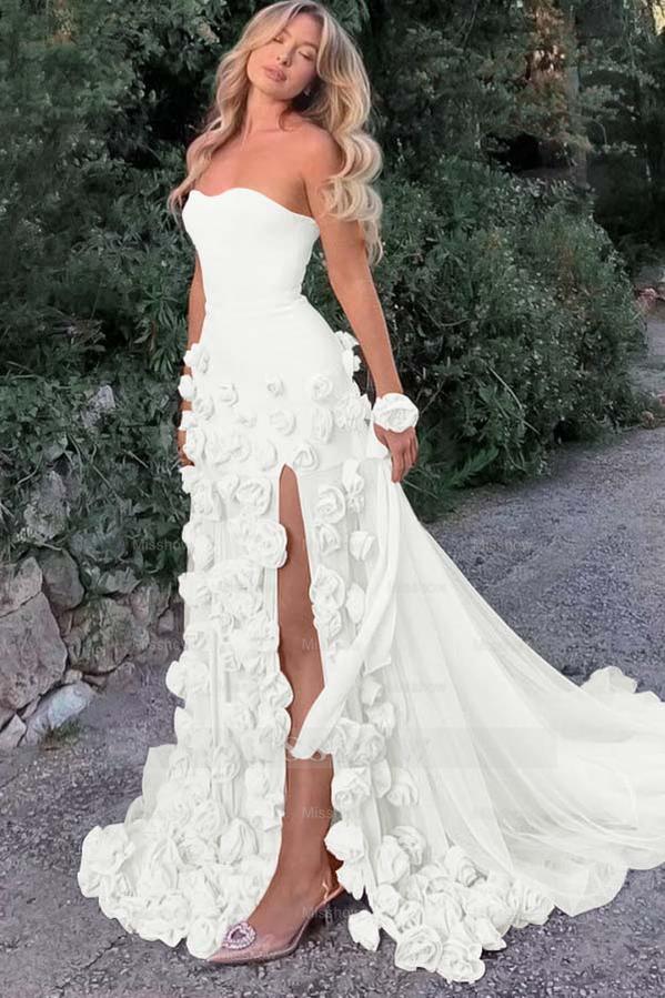 Strapless Sleeveless Long Mermaid Formal Dress With Split Appliques