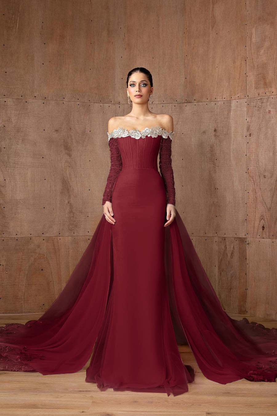 Strapless Long Sleeves Mermaid Long Formal Dress With Appliques