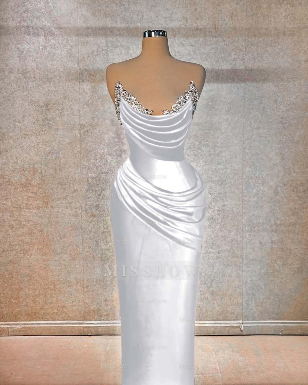 Chic Strapless Sleeveless Long Formal Dress With Beading Pleated