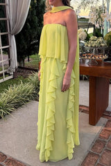 Chic Halter Strapless Sleeveless Long Formal Dress With Ruffles