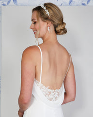 Lace Back Spaghetti Strap White Chiffon Sleeveless Mermaid Formal Dress