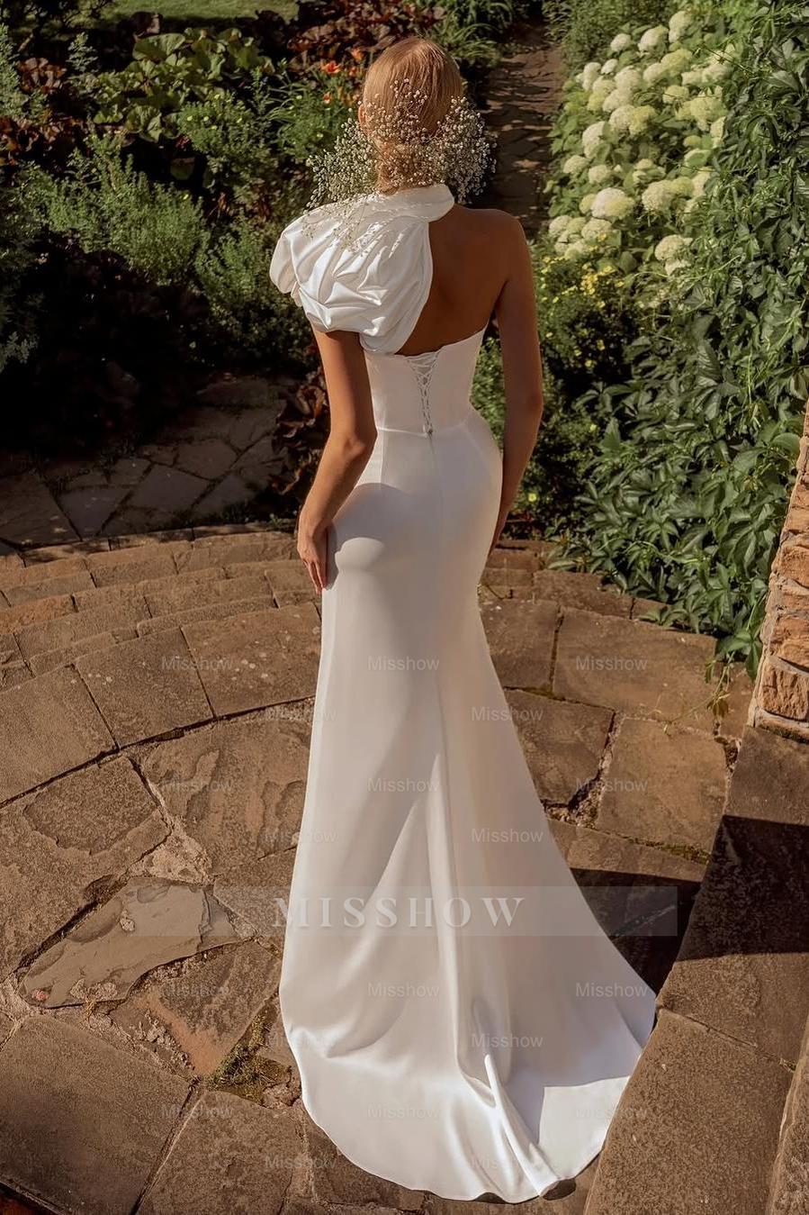 Halter Strapless Sleeveless Mermaid Long Formal Dress With Pleated