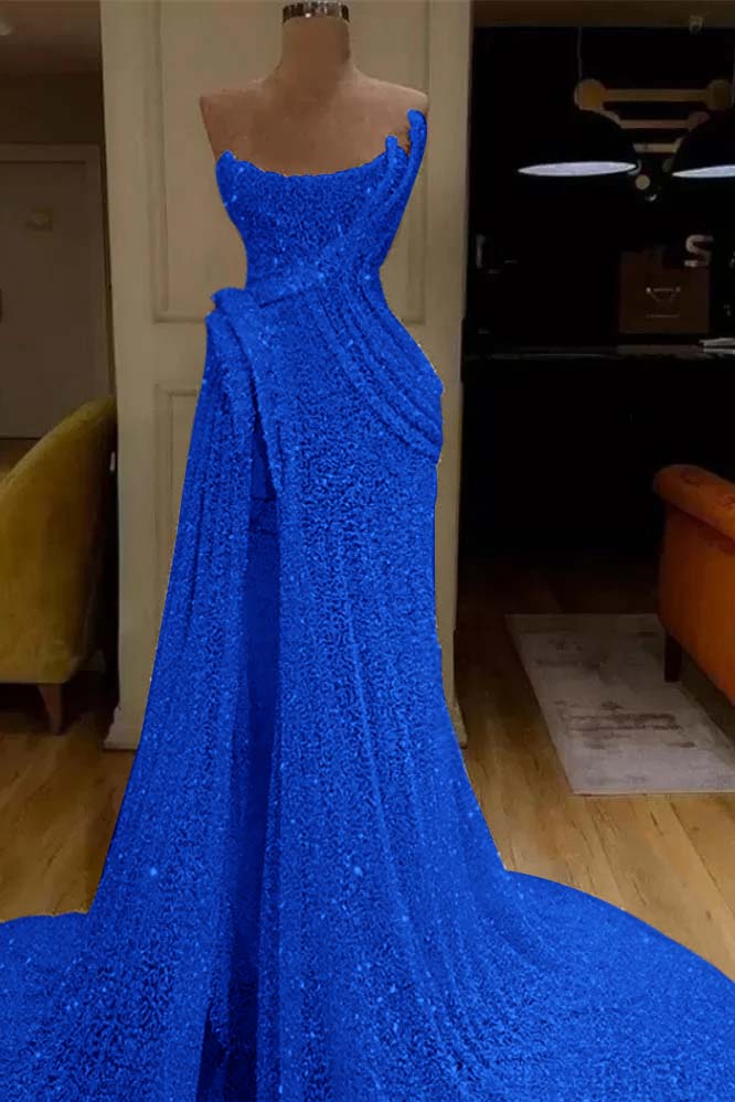 Sequin Strapless Sleeveless Long Mermaid Formal Dress With Split