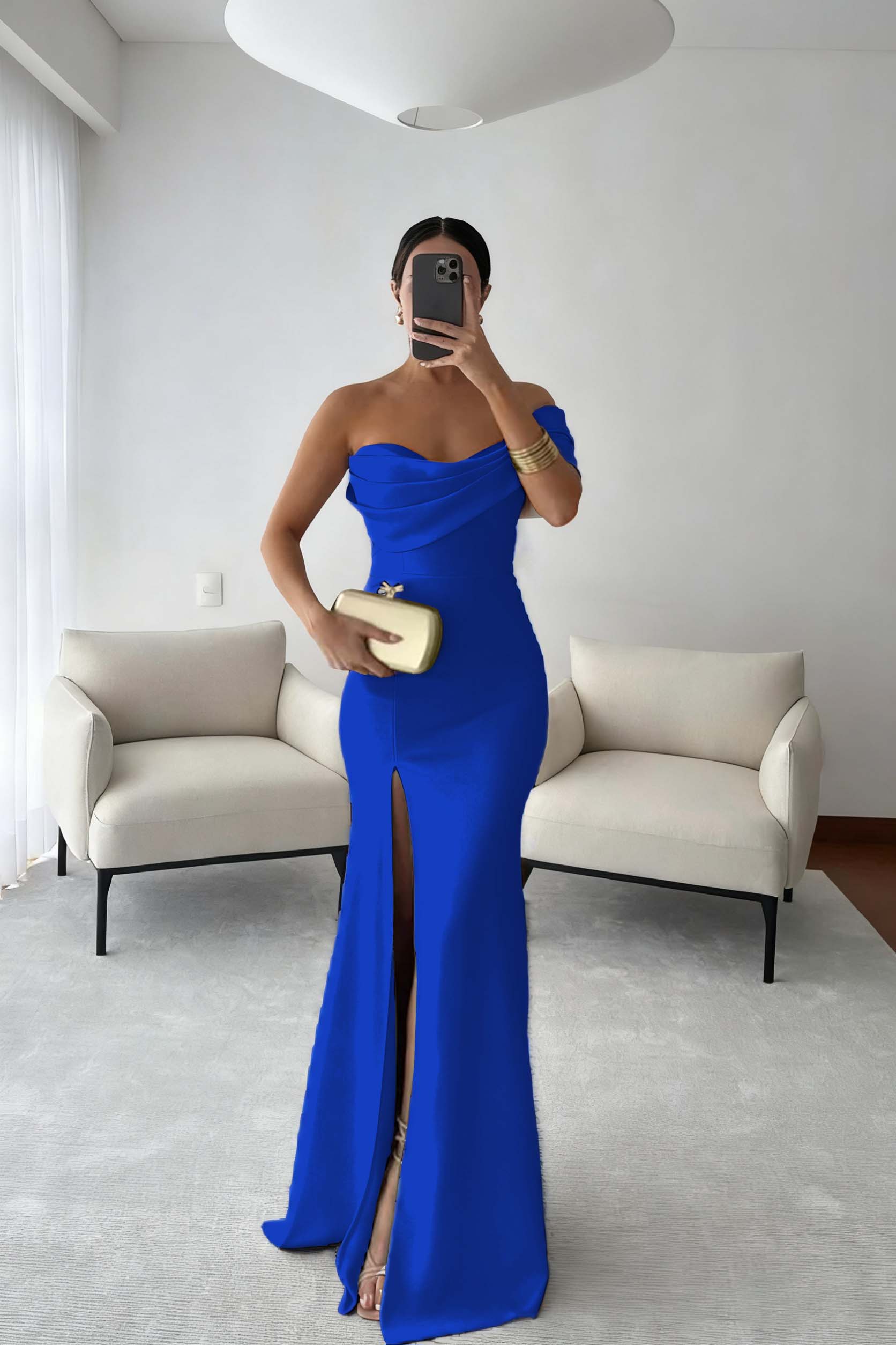 One Shoulder Sleeveless Long Mermaid Formal Dress With Split Pleated