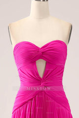 Gorgeous Fuchsia Strapless Cut Out Draped Pleated Formal Dress
