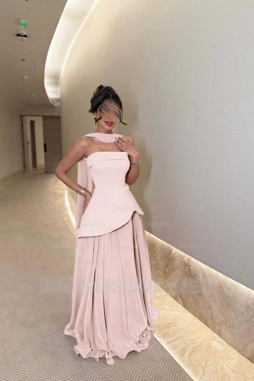 Chic Strapless Sleeveless Long Formal Dress With Ruffles Pleated