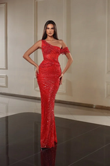 One Shoulder Sleeveless Long Mermaid Formal Dress With Beading