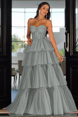 Elegant Sweetheart Strapless Formal Dress Long Sleeveless Layers Hot Pink