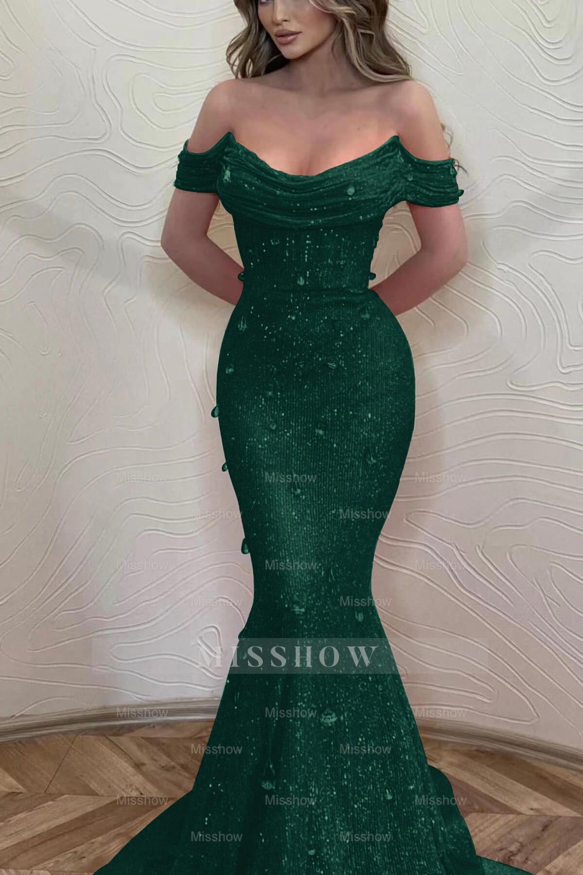 Orange Off the Shoulder Strapless Sleeveless Formal Dress With Sequins Mermaid