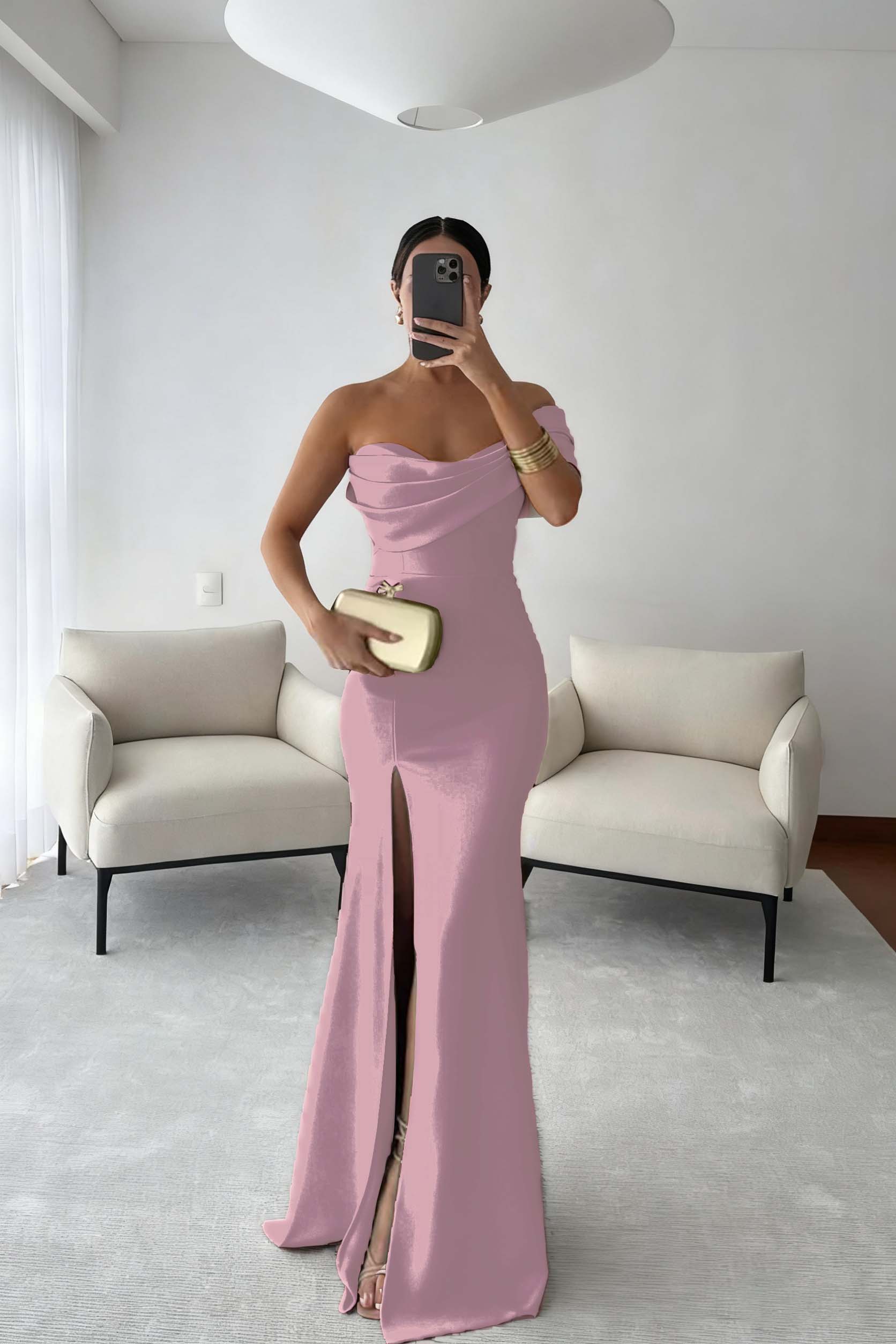 One Shoulder Sleeveless Long Mermaid Formal Dress With Split Pleated