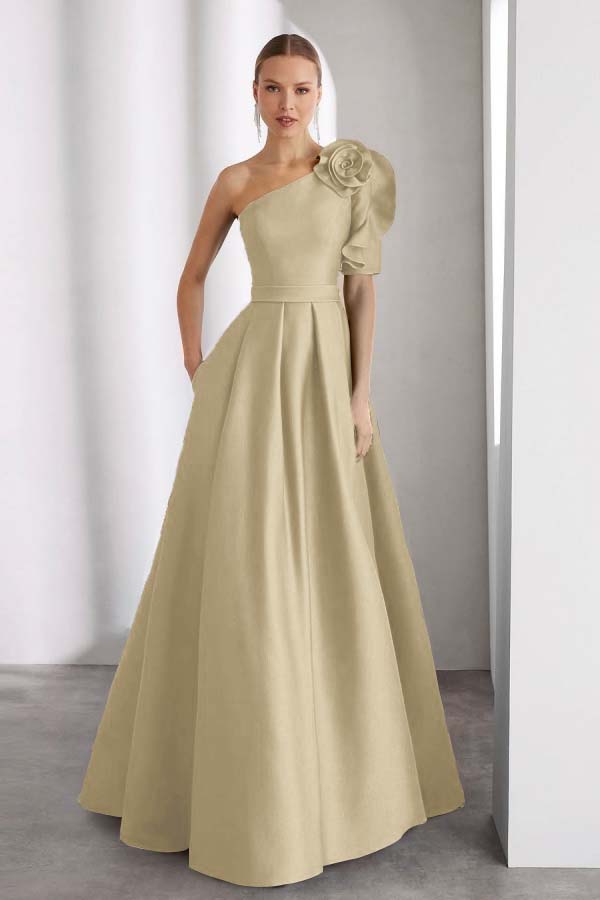 One Shoulder Sleeveless Long A Line Formal Dress With Pockets