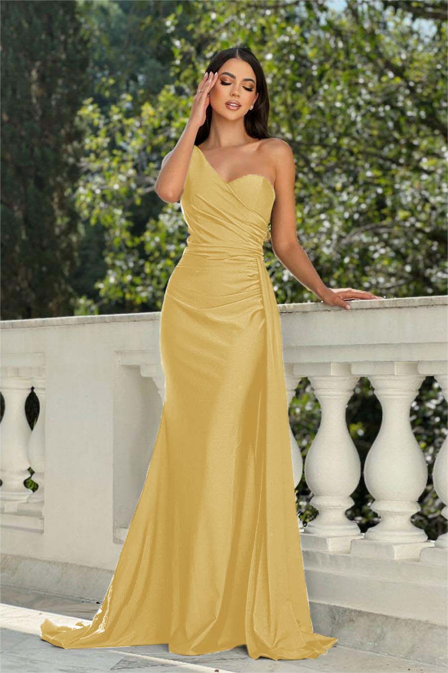 One Shoulder Sleeveless Long Mermaid Formal Dress With Pleated