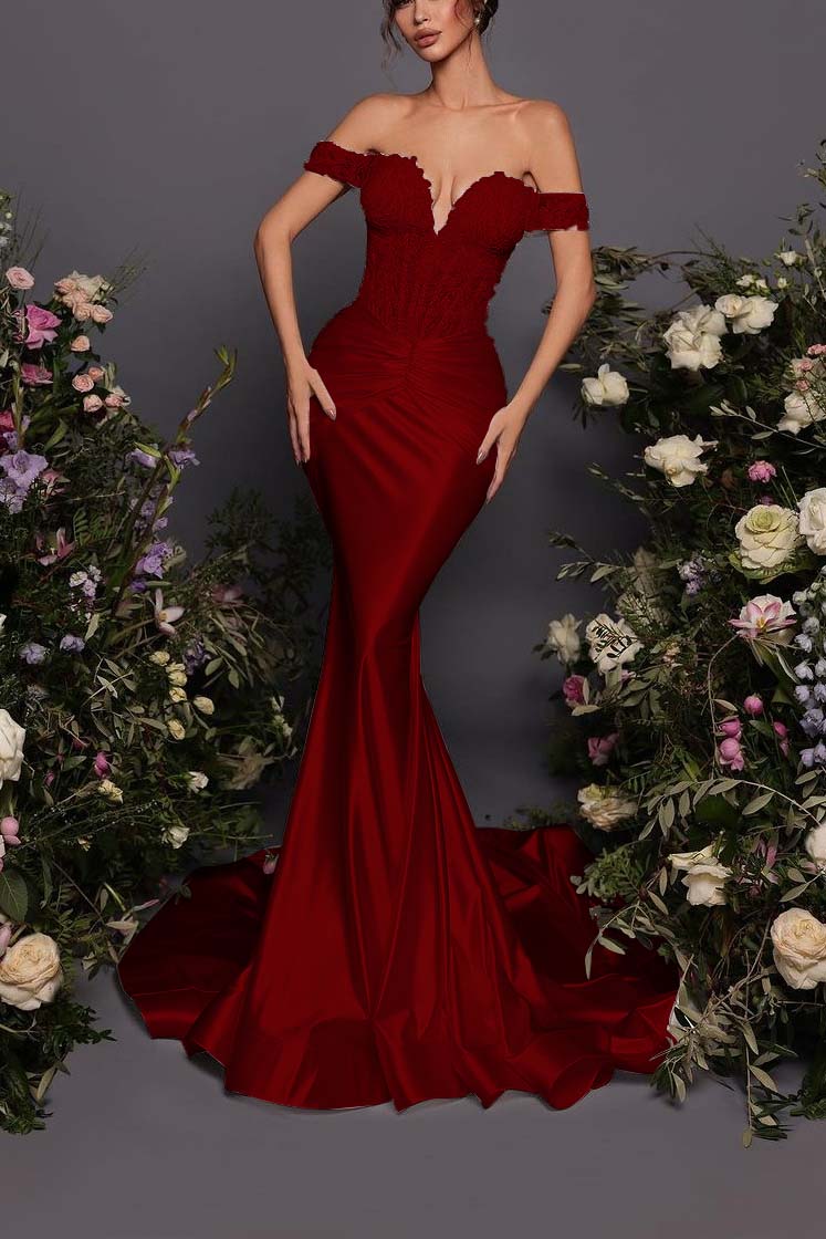 Off The Shoulder Sleeveless Long Mermaid Formal Dress With Pleated