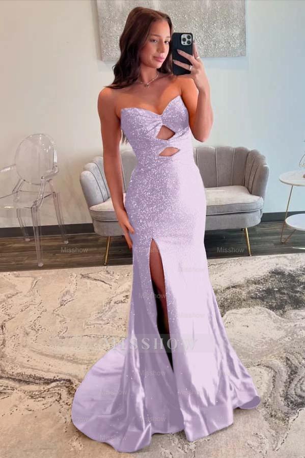 Strapless Sleeveless Mermaid Long Formal Dress With Split Sequins