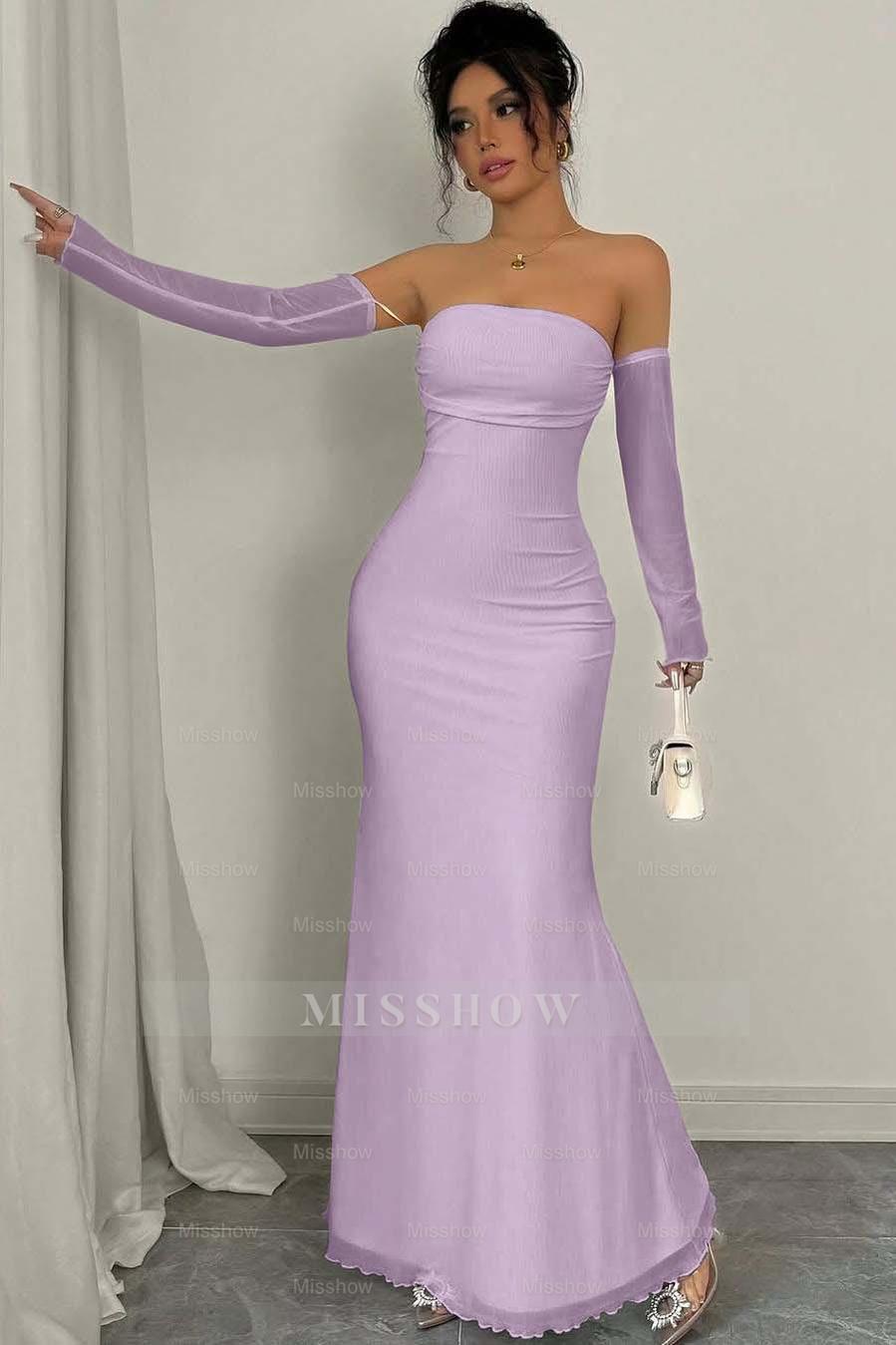 Strapless Long Mermaid Formal Dress With Detachable Sleeves Pleated