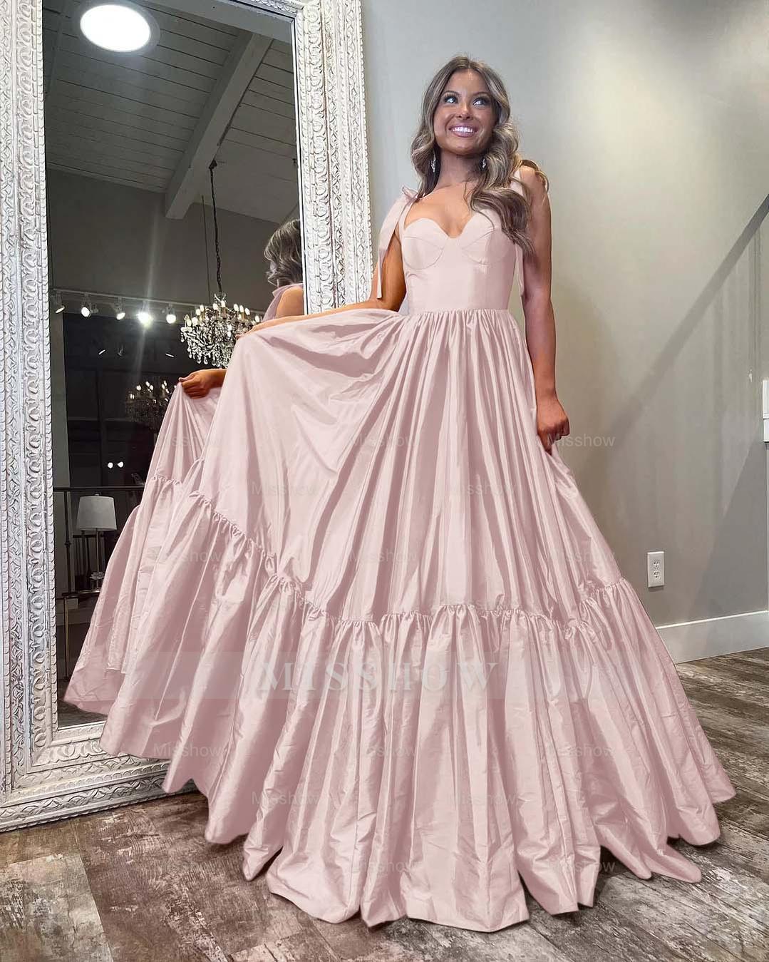 Sleeveless Straps Sweetheart Long Formal Dress With Ruffles Pleated