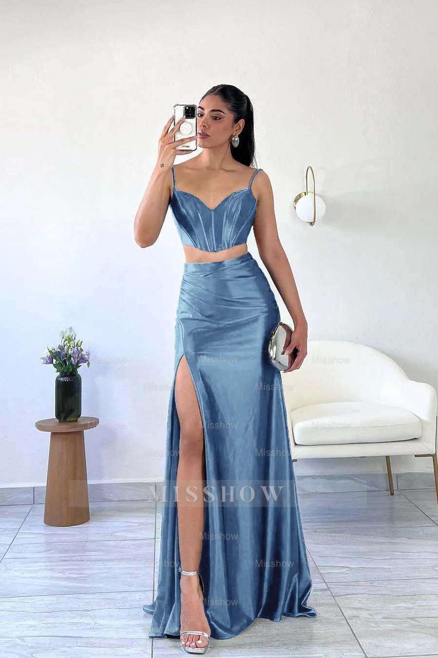 Spaghetti Strap Sleeveless Mermaid Long Formal Dress With Split
