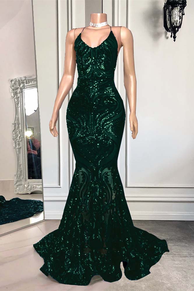 Mermaid Spaghetti Strap Sleeveless Royal Blue Long Formal Dress With Sequins