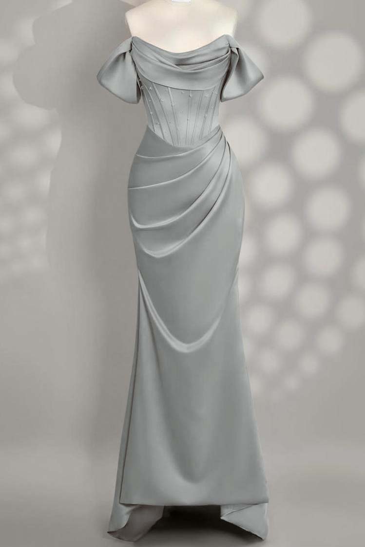 Off the Shoulder Sleeveless Mermaid Long Formal Dress With Pleated