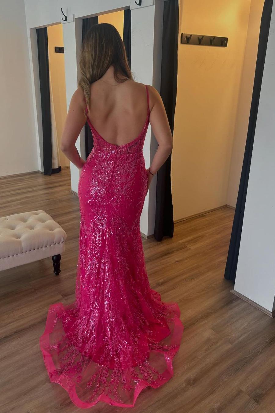 Charming Spaghetti Strap Sleeveless Long Split Formal Dress With Appliques