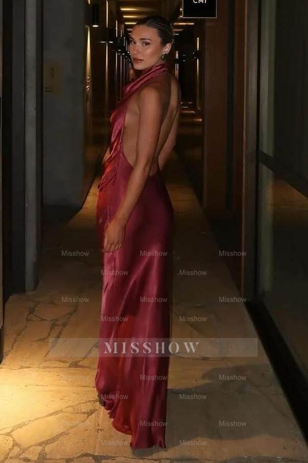 Halter Sleeveless Long Mermaid Formal Dress With Pleated Backless