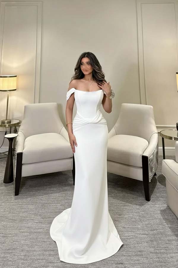 Off The Shoulder Sleeveless Long Mermaid Formal Dress With Pleated