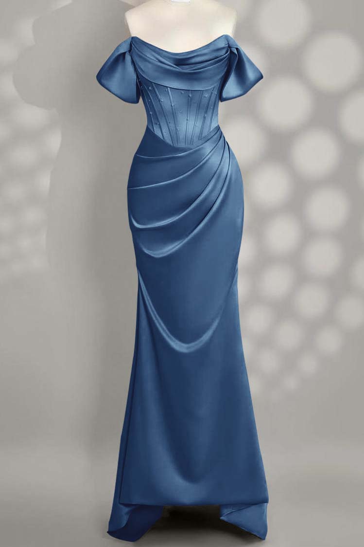 Off the Shoulder Sleeveless Mermaid Long Formal Dress With Pleated