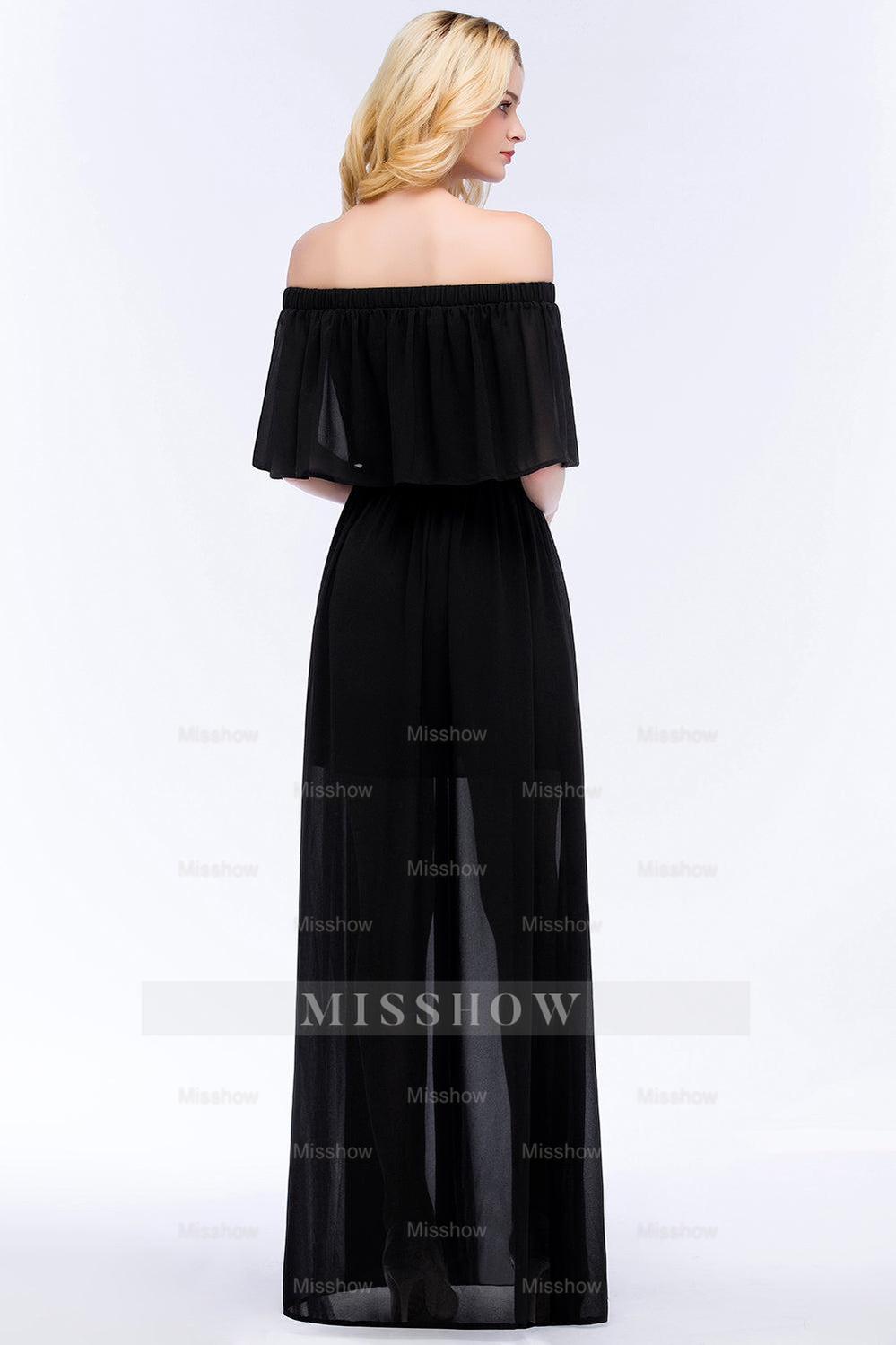 Affordable Black Off-the-shoulder Long Chiffon Bridesmaid Dresses Affordable Black Off-the-shoulder Long Chiffon Bridesmaid Dresses