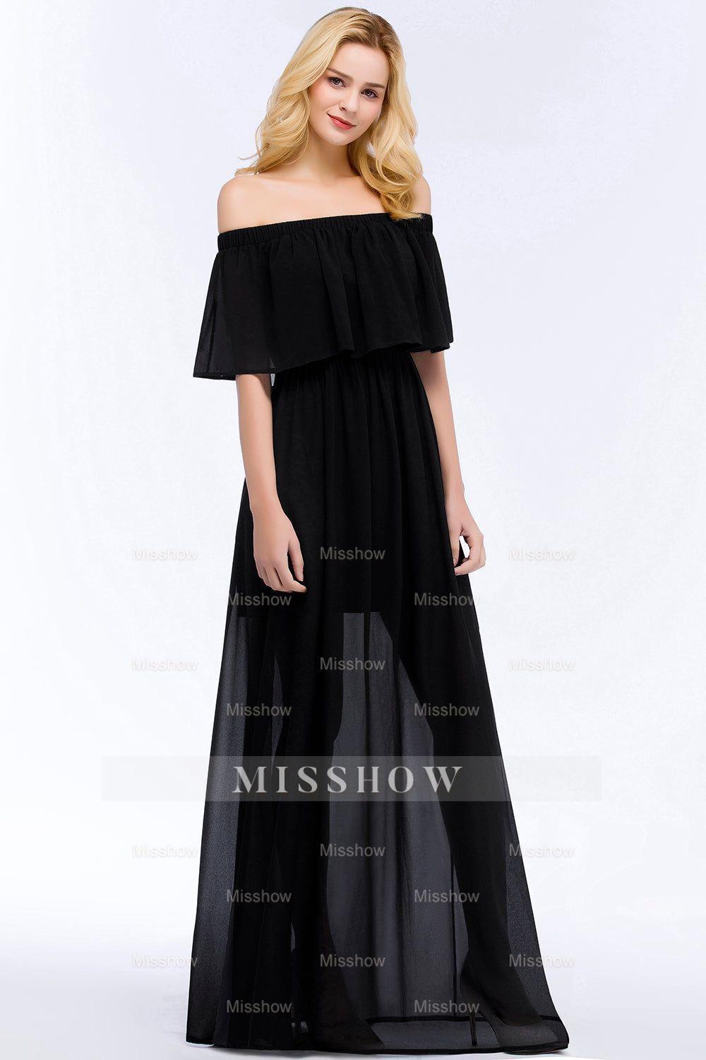 Affordable Black Off-the-shoulder Long Chiffon Bridesmaid Dresses Affordable Black Off-the-shoulder Long Chiffon Bridesmaid Dresses