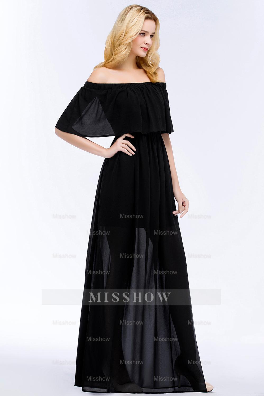 Affordable Black Off-the-shoulder Long Chiffon Bridesmaid Dresses Affordable Black Off-the-shoulder Long Chiffon Bridesmaid Dresses