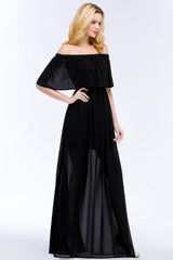 Affordable Black Off-the-shoulder Long Chiffon Bridesmaid Dresses