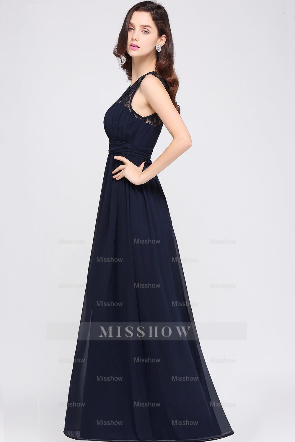 Affordable Chiffon Jewel Sleeveless Lace Bridesmaid Dresses with Ruffle