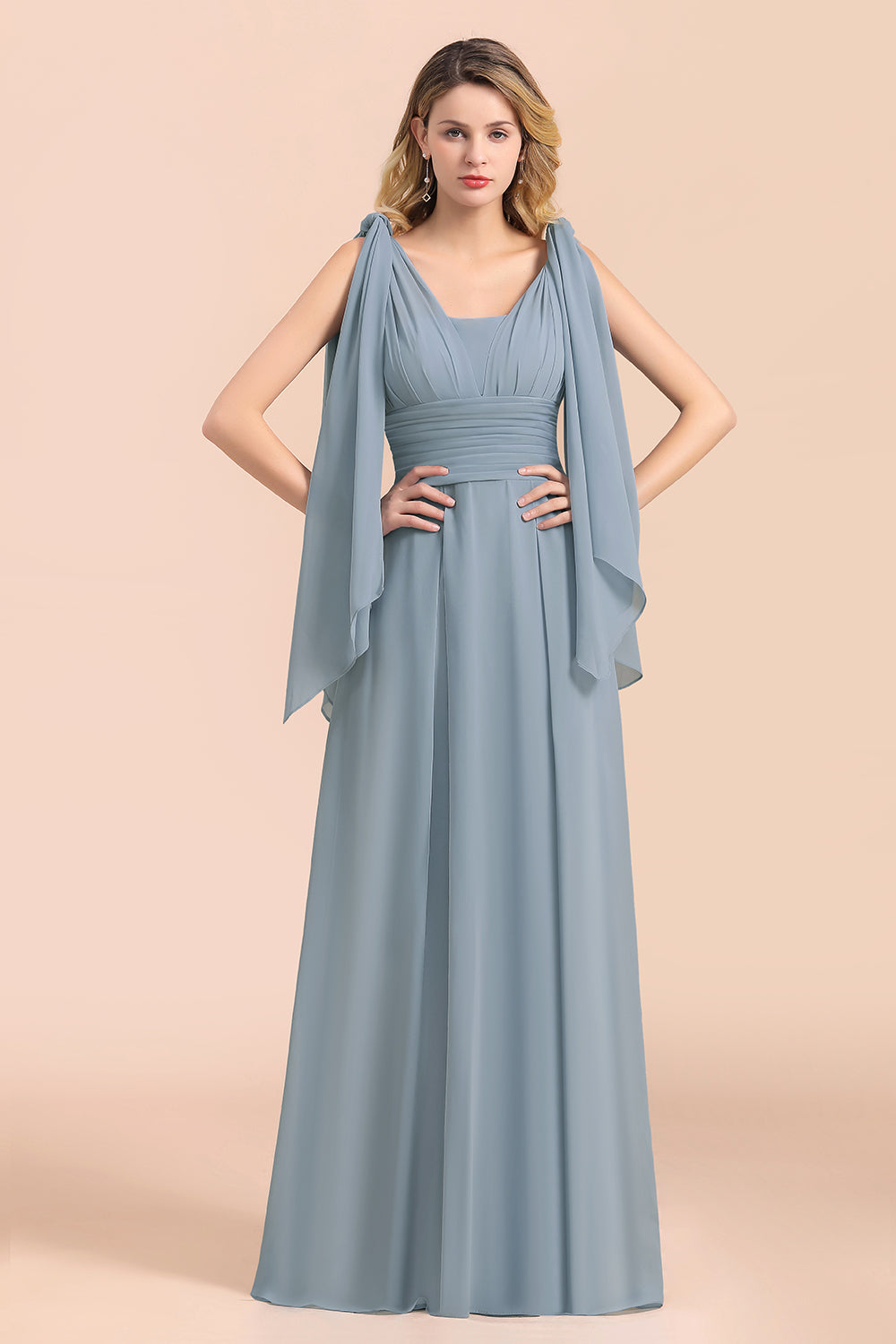 Affordable Dusty Blue Ruffle Convertible Bridemsiad Dress Affordable Dusty Blue Ruffle Convertible Bridemsiad Dress