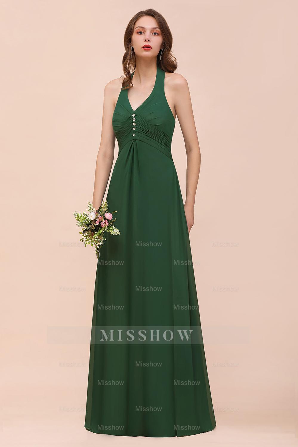 Affordable Halter Beading Ruffle Dark Green Bridesmaid Dresses with Shawl Affordable Halter Beading Ruffle Dark Green Bridesmaid Dresses with Shawl