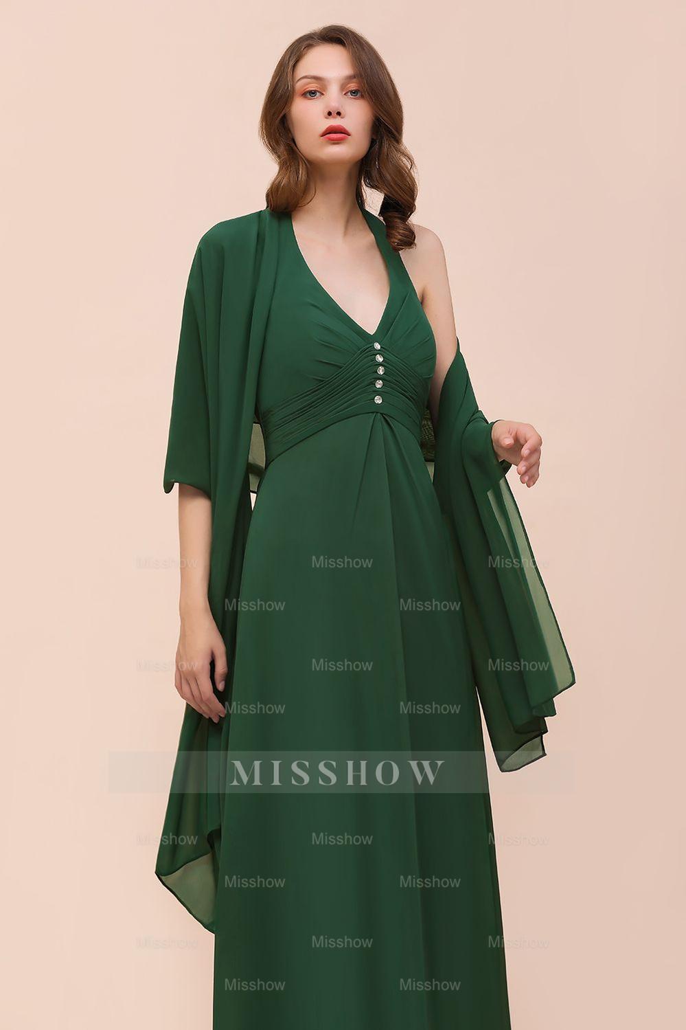 Affordable Halter Beading Ruffle Dark Green Bridesmaid Dresses With Shawl Affordable Halter Beading Ruffle Dark Green Bridesmaid Dresses With Shawl