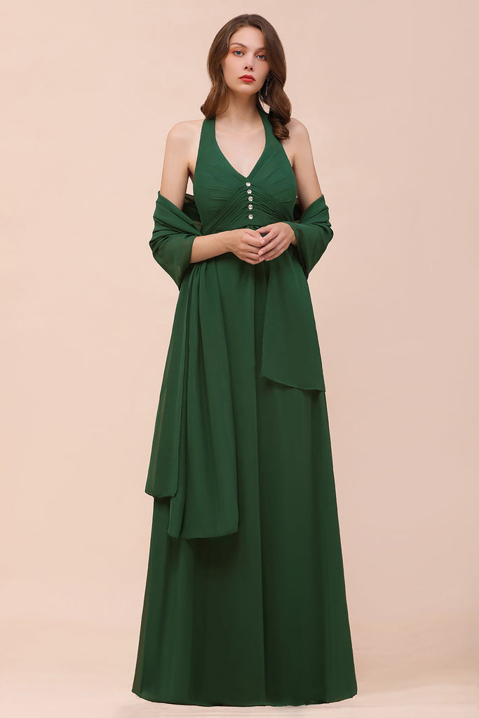 blue dress for baby girl Roma Halterneck Bridesmaids Dress In Forest Green main image 1