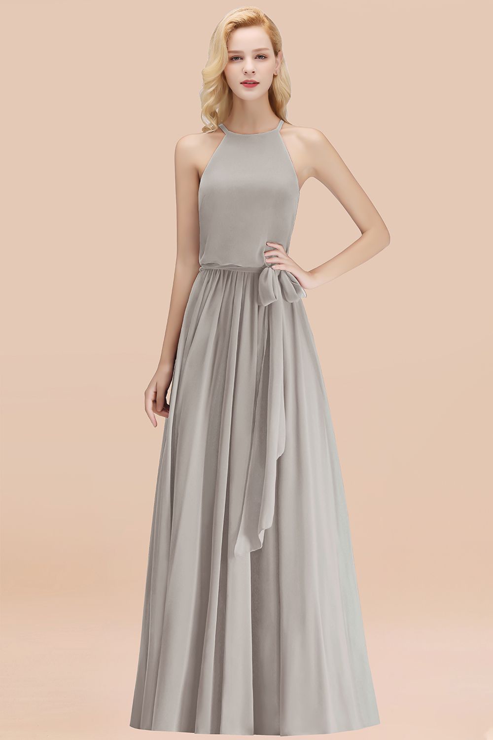 Affordable Halter Bow Long Bridesmaid Dresses Modest Burgundy Chiffon Wedding Party Dress Affordable Halter Bow Long Bridesmaid Dresses Modest Burgundy Chiffon Wedding Party Dress