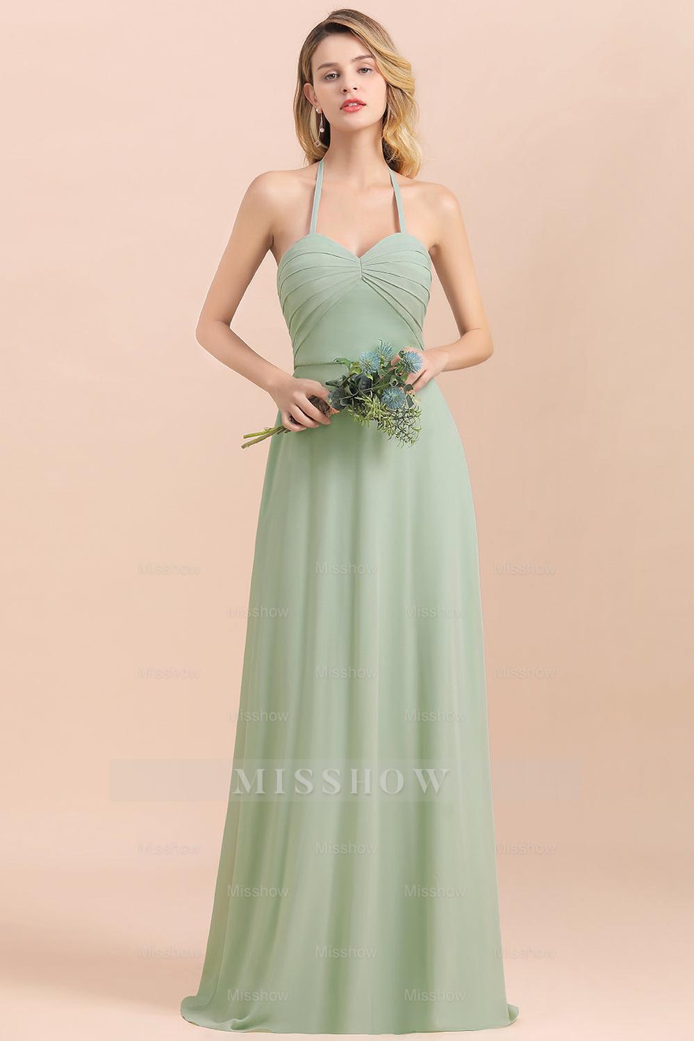 Affordable Halter Sweetheart Chiffon Dusty Sage Bridesmaid dresses misshow.com Affordable Halter Sweetheart Chiffon Dusty Sage Bridesmaid dresses misshow.com
