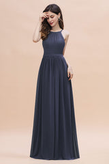 Affordable Jewel Sleeveless Stormy Chiffon Bridesmaid Dresses with Ruffles