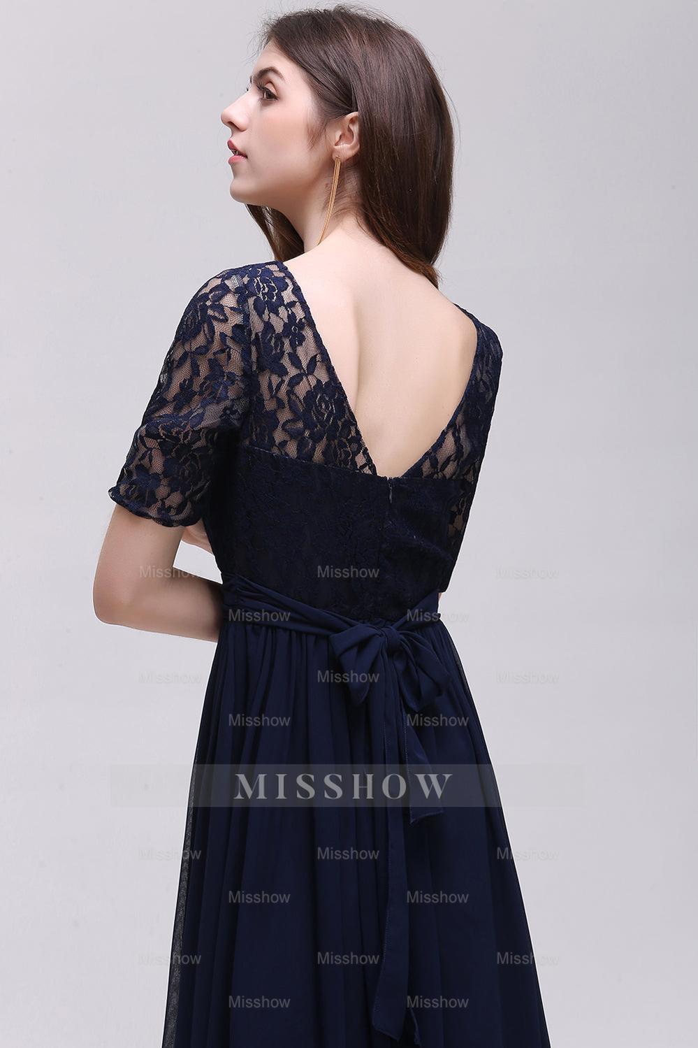 Affordable Lace Scoop Dark Navy Bridesmaid dresses with Half-Sleeves Affordable Lace Scoop Dark Navy Bridesmaid dresses with Half-Sleeves