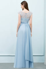 Affordable Lace Sleeveless Blue Bridesmaid dresses With Scoop Cap