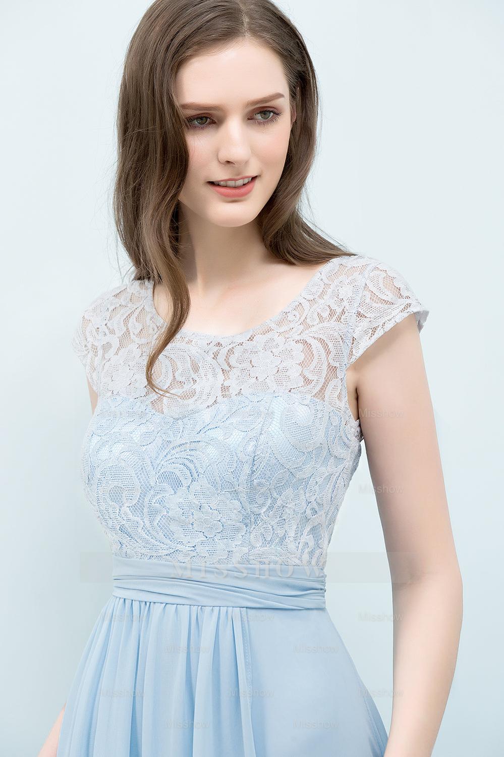 Affordable Lace Sleeveless Blue Bridesmaid dresses With Scoop Cap Affordable Lace Sleeveless Blue Bridesmaid dresses With Scoop Cap
