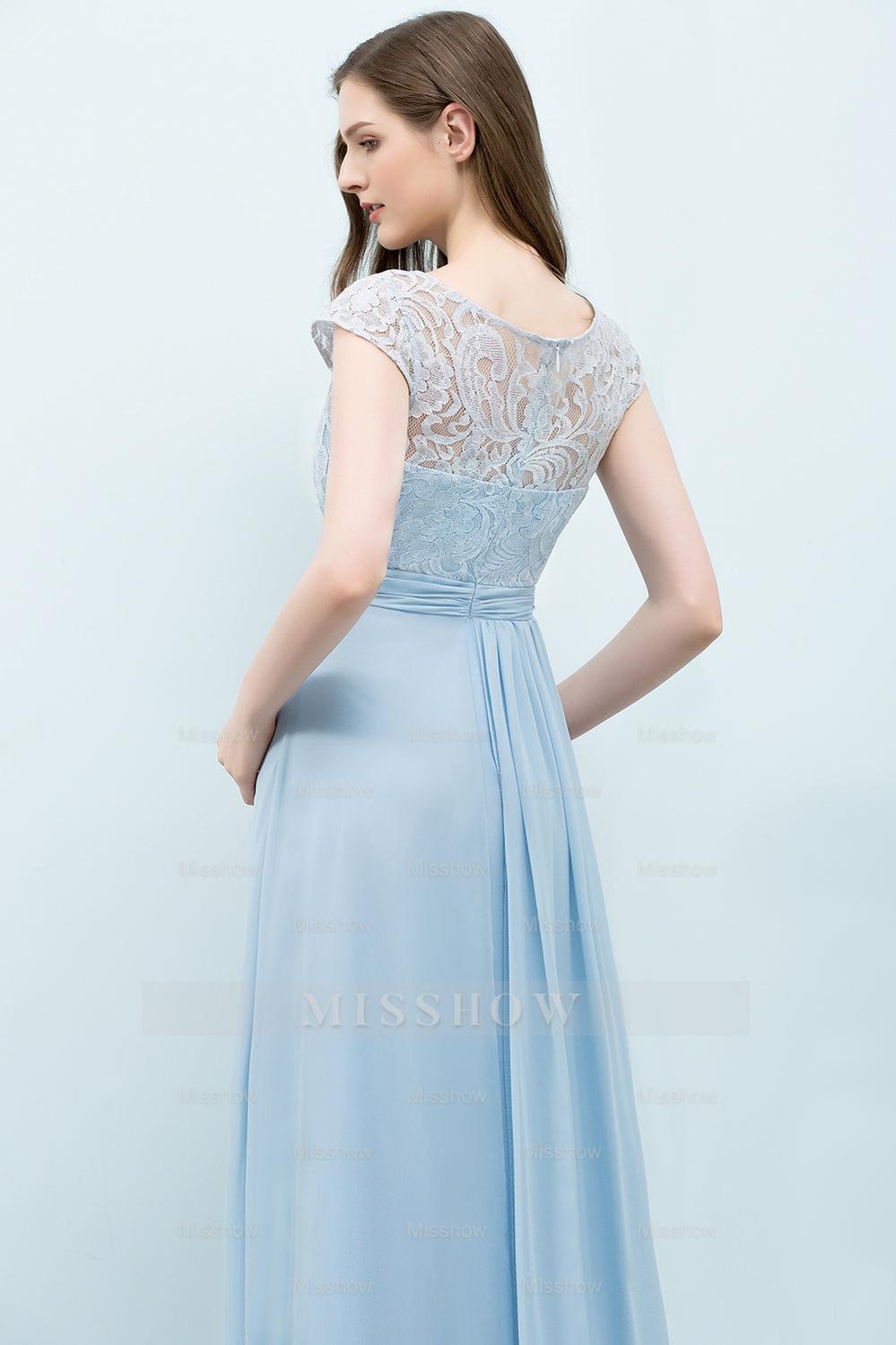 Affordable Lace Sleeveless Blue Bridesmaid dresses With Scoop Cap Affordable Lace Sleeveless Blue Bridesmaid dresses With Scoop Cap